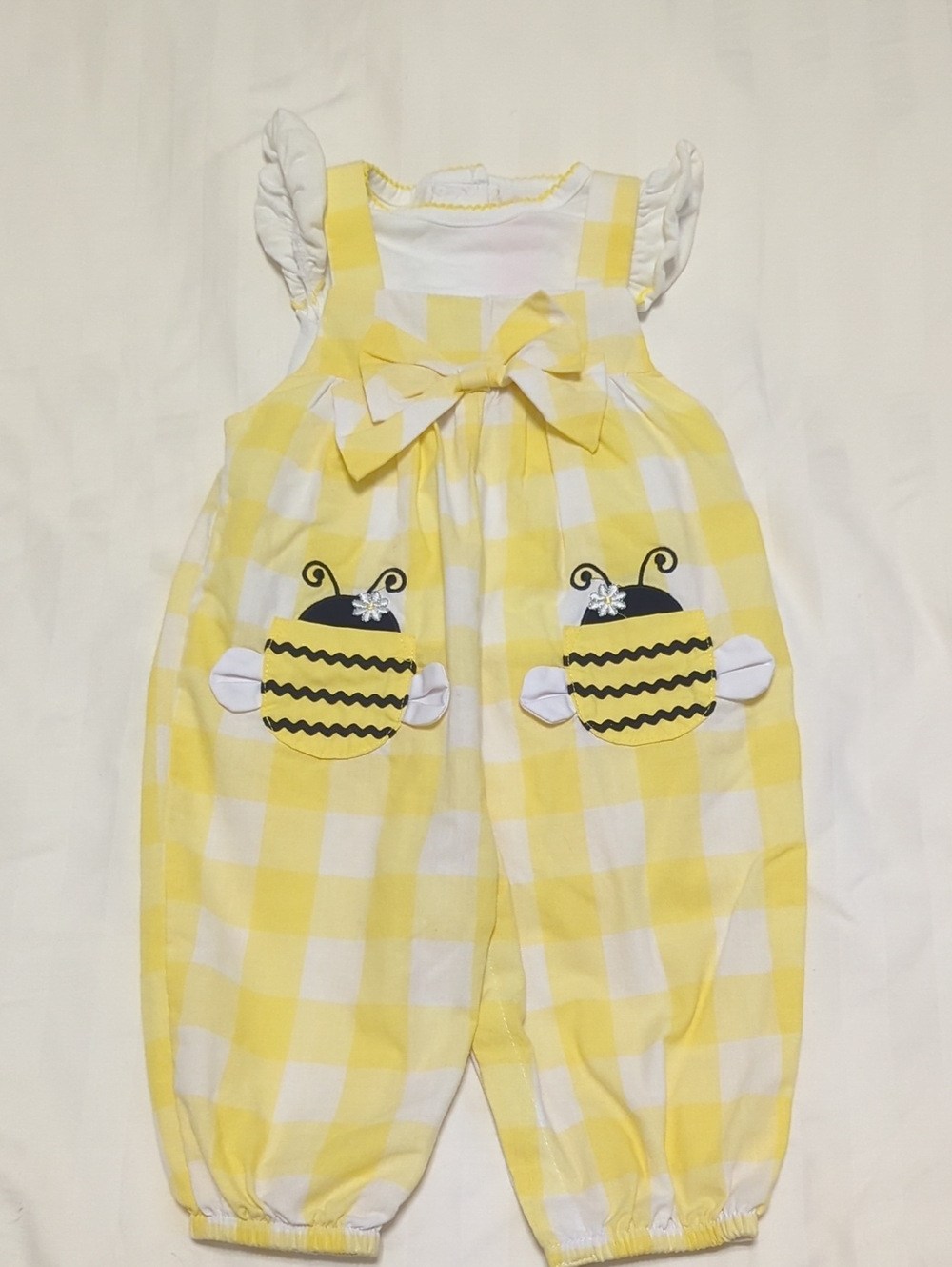 Good Lad White and Yellow Gingham Baby Romper